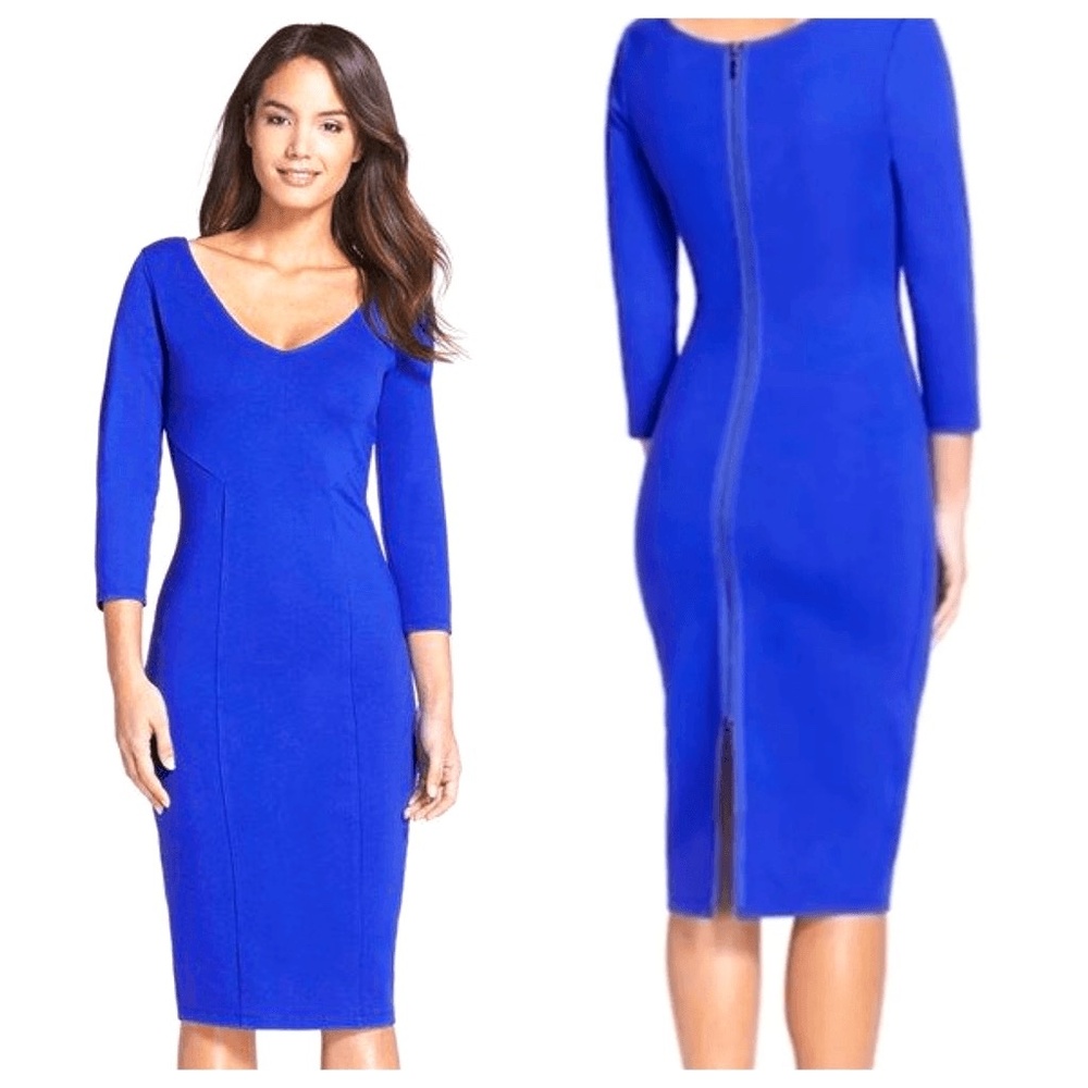 NWT Felicity & Coco Ward Seamed Cobalt Blue Bodycon Midi Dress